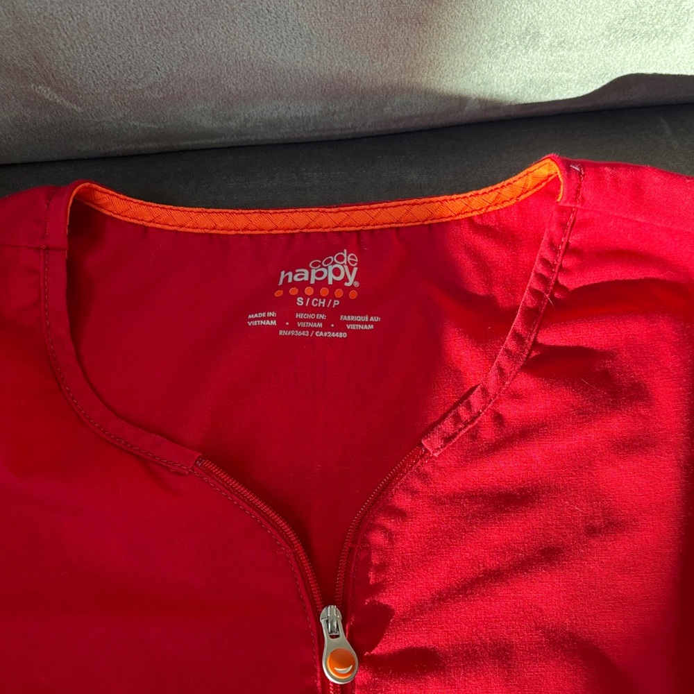 Code Happy Red Scrub Top small